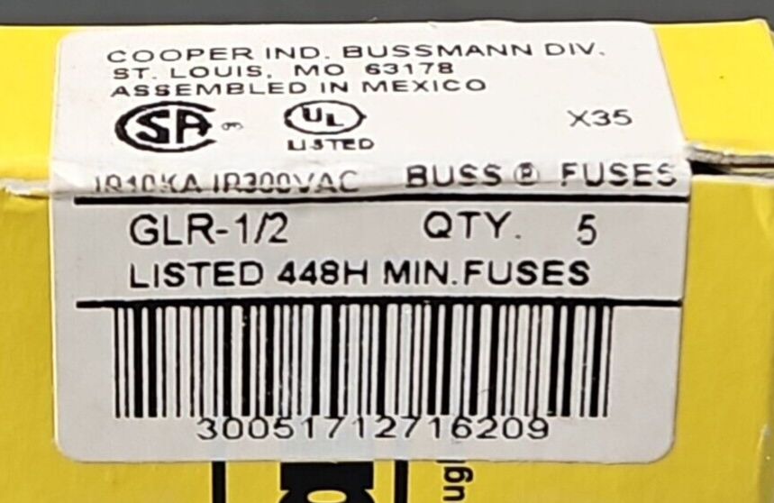 Bussmann GLR-1/2 Buss Fuses   Box w/5                                    loc4E23