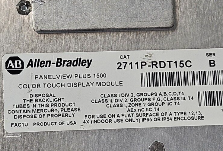 Allen Bradley 2711P-RDT15C Ser C Panelview Plus 1500 + 2711P-RP7A     (BIN1.4.3)