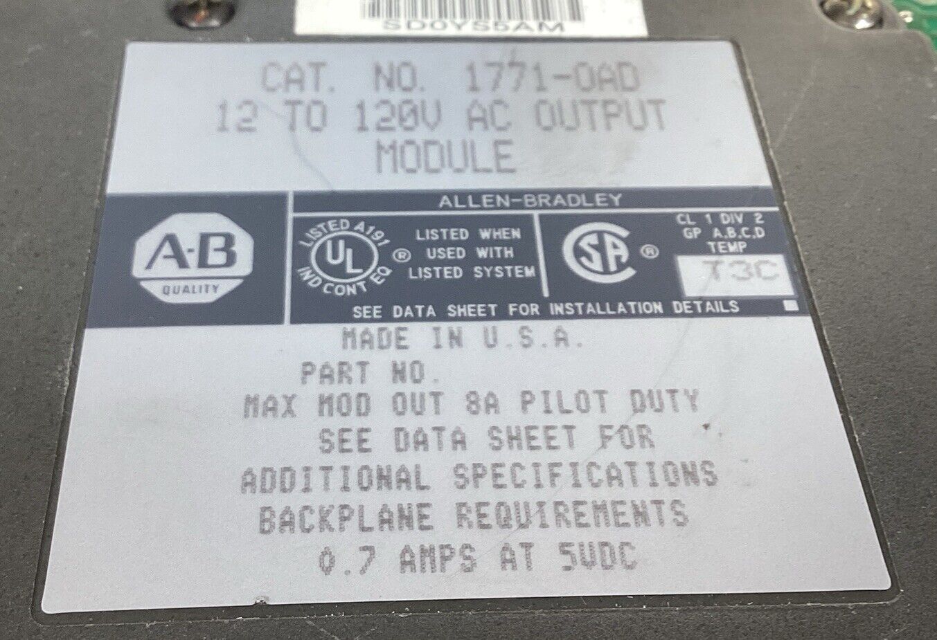 Allen-Bradley  1771-OAD  10-120V AC Output Module        3C-34