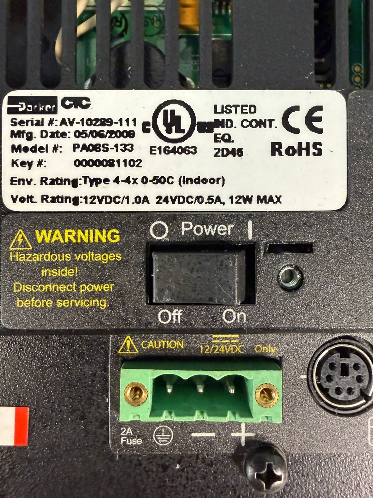Ctc Parker PA08S-133 Automation 12Vdc/1.0A 24Vdc/0.5A 12W Max      (5.6.3)