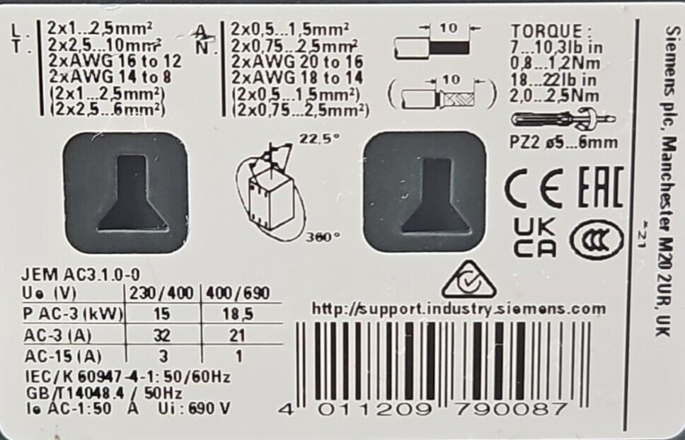 Siemens 3RT2027-1BB40 Sirius Contactor Fast Shipping  (BIN2.3.3)