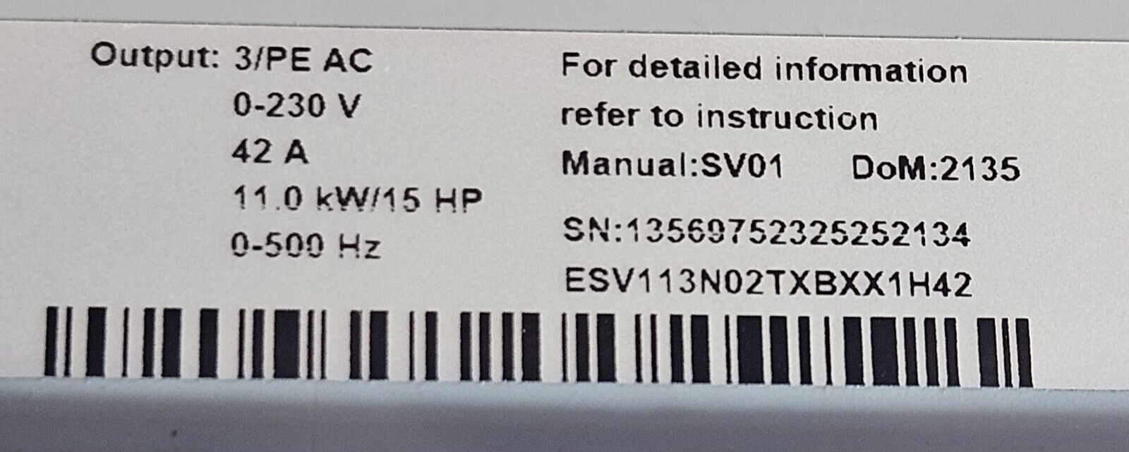 Lenze AC Tech ESV113N02TXB  VFD Frequency Motor Drive 240V              (BIN312)