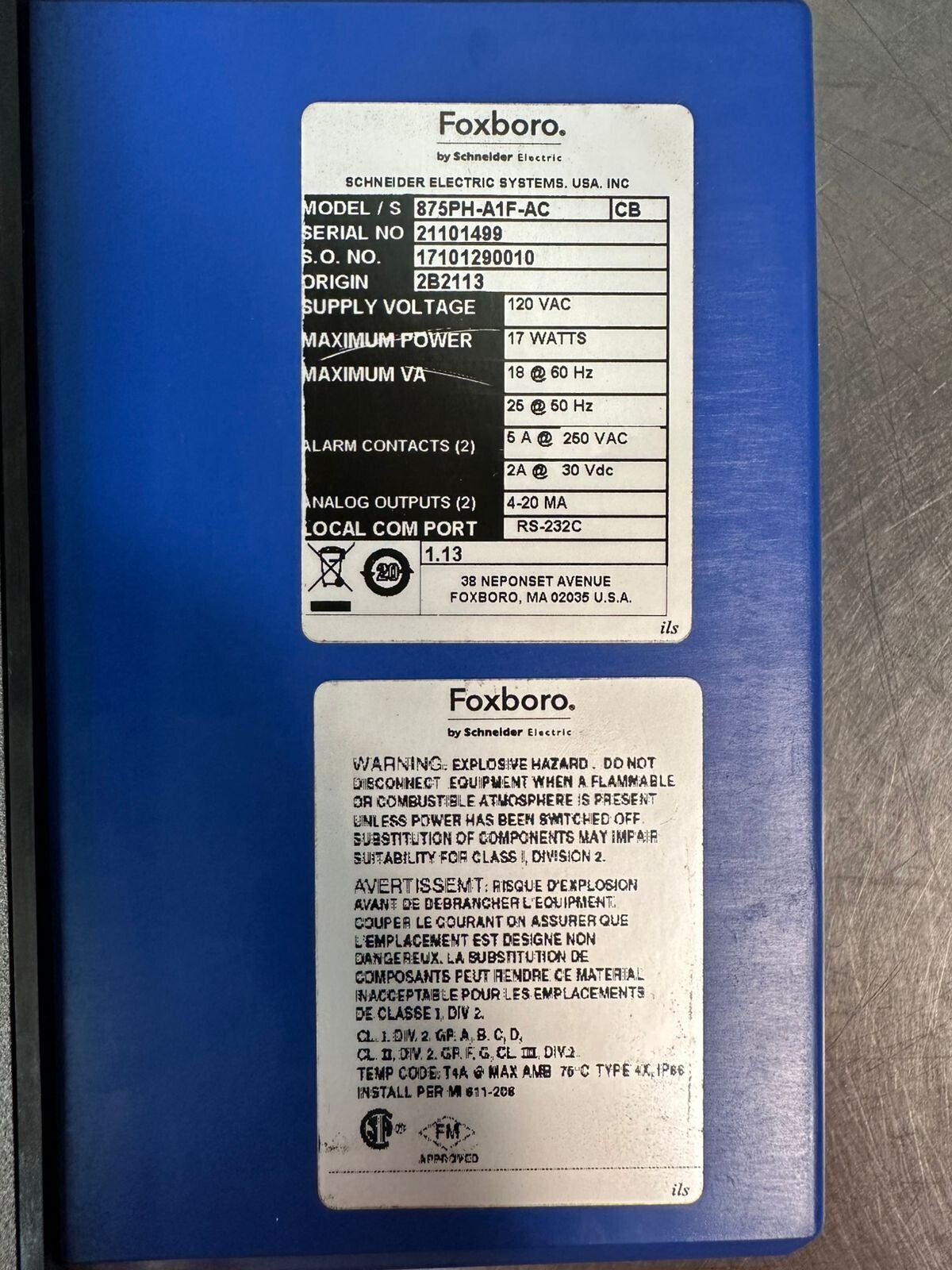 Foxboro 875PH / 875PH-AF-AC 120Vac 17W                            (12.5.5)