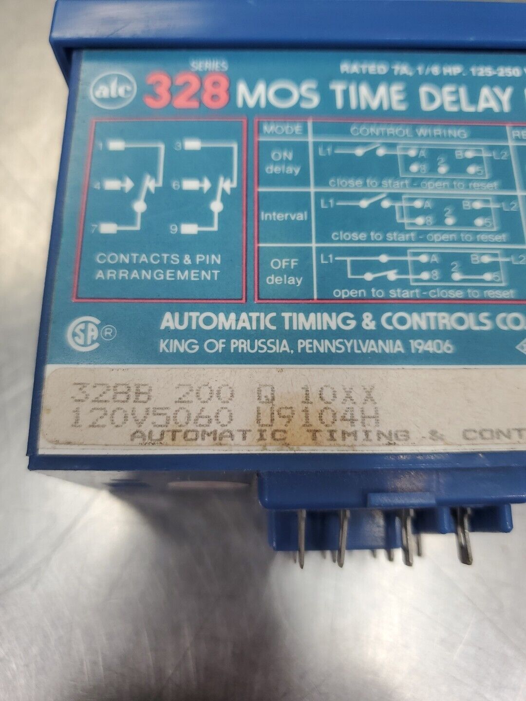 ATC 328B200Q10XX MOS Time Delay Relay, 7A ⅙HP.                             4E-15