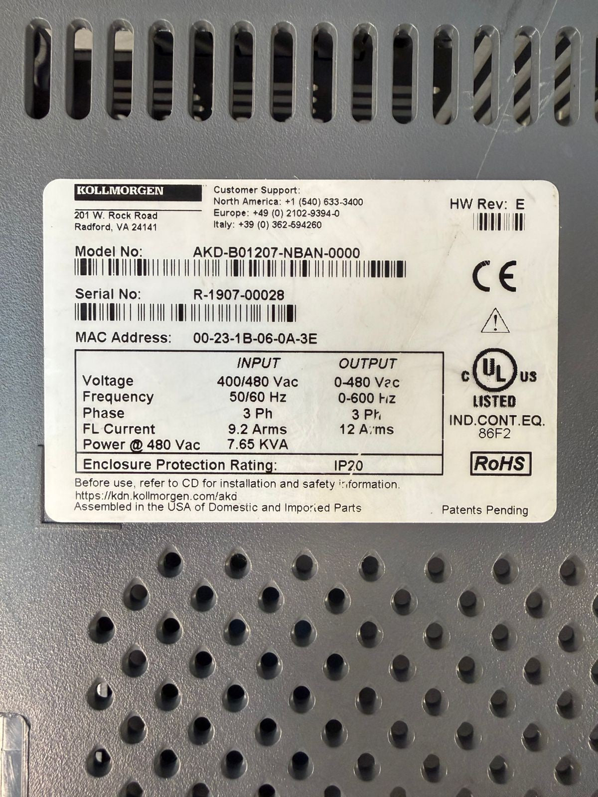 Kollmorgen AKD-B01207-NBAN-0000 *Plastic Only*             (2.1.5)