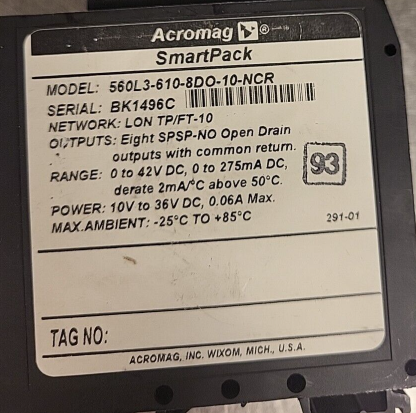 Acromag SmartPack 560L3-610-8DO-10-NCR LON TP/FT-10 Output Module (BIN3.5.1)
