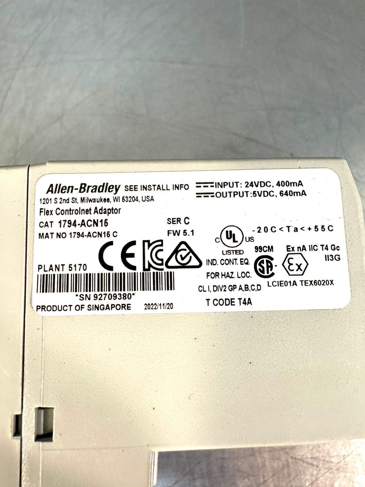 Allen-Bradley 1794-ACN15 /C  I/O Adapter Mod. F/W5.1 DC        (6.4.3)