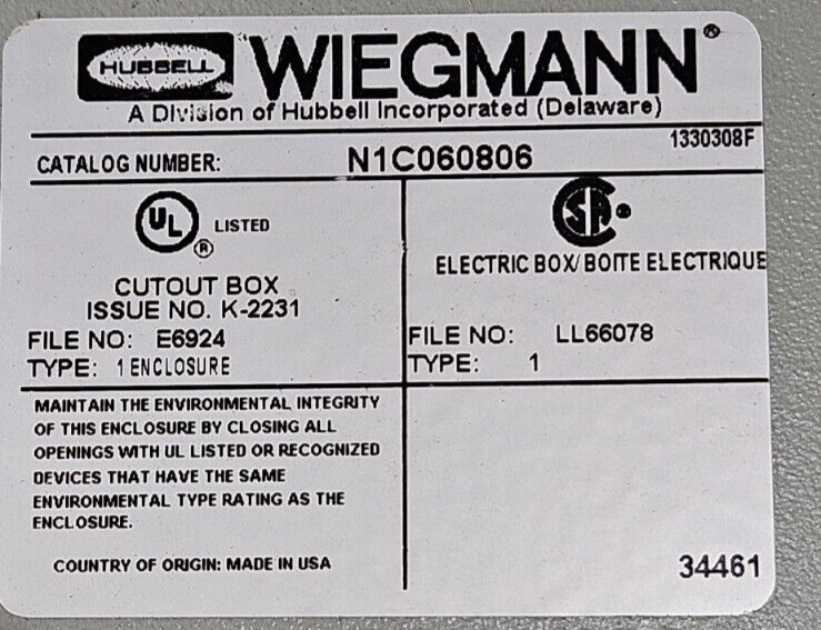 Wiegmann N1C060806 / MDR-60-24 Enclosure assembly                       (BIN521)