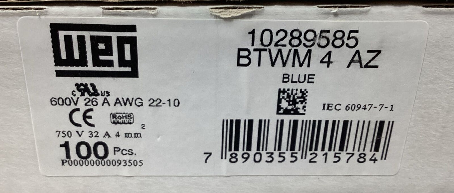WEG  10289585  TERMINAL BLOCK  BTWM 4  AZ  BLUE (box of 100)      4C-29