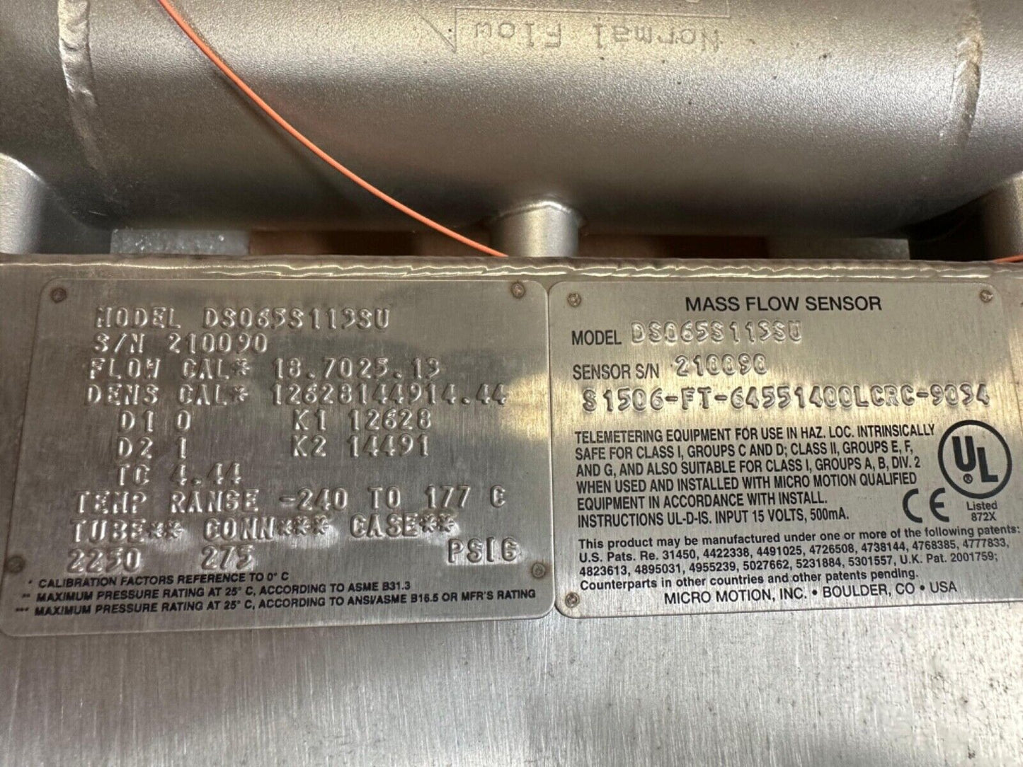 Micro Motion DS065S113SU Mass Flow Sensor (1D-37)