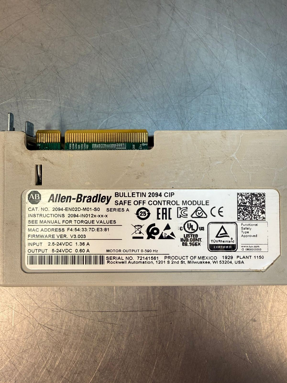 Allen Bradley 2094-EN02D-M01-S0 Safe Off Cont Module Kinetix 6500 (12.3.7)