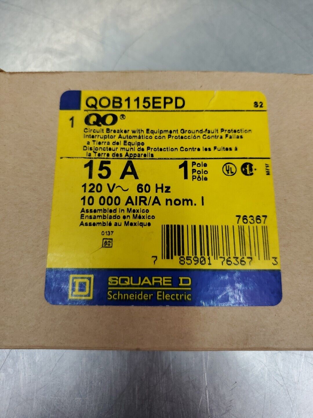 SQUARE D QOB115EPD 1P 15AMP 120V  CIRCUIT BREAKER.                         4B-38