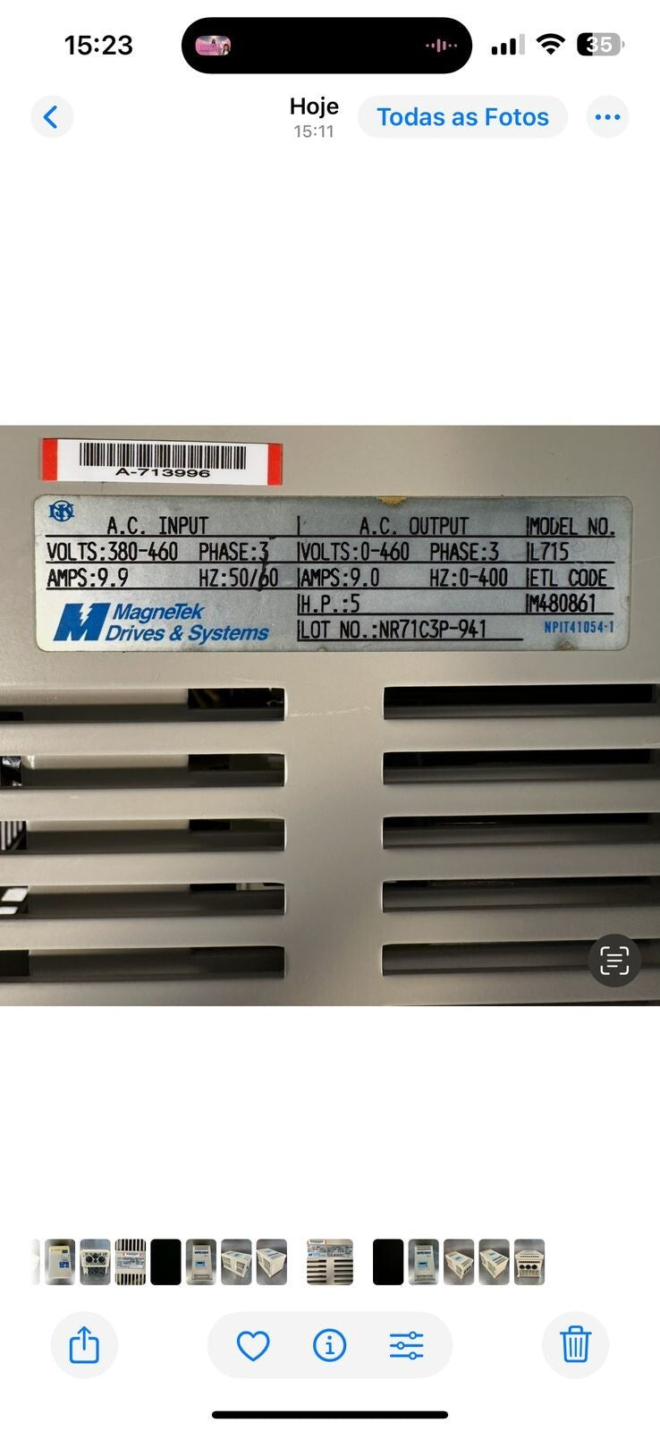 Magnetek L715 GPD502 AC Drive Lancer 0-460V 9.0A 5HP 3PH 0-400Hz (7.6.5)