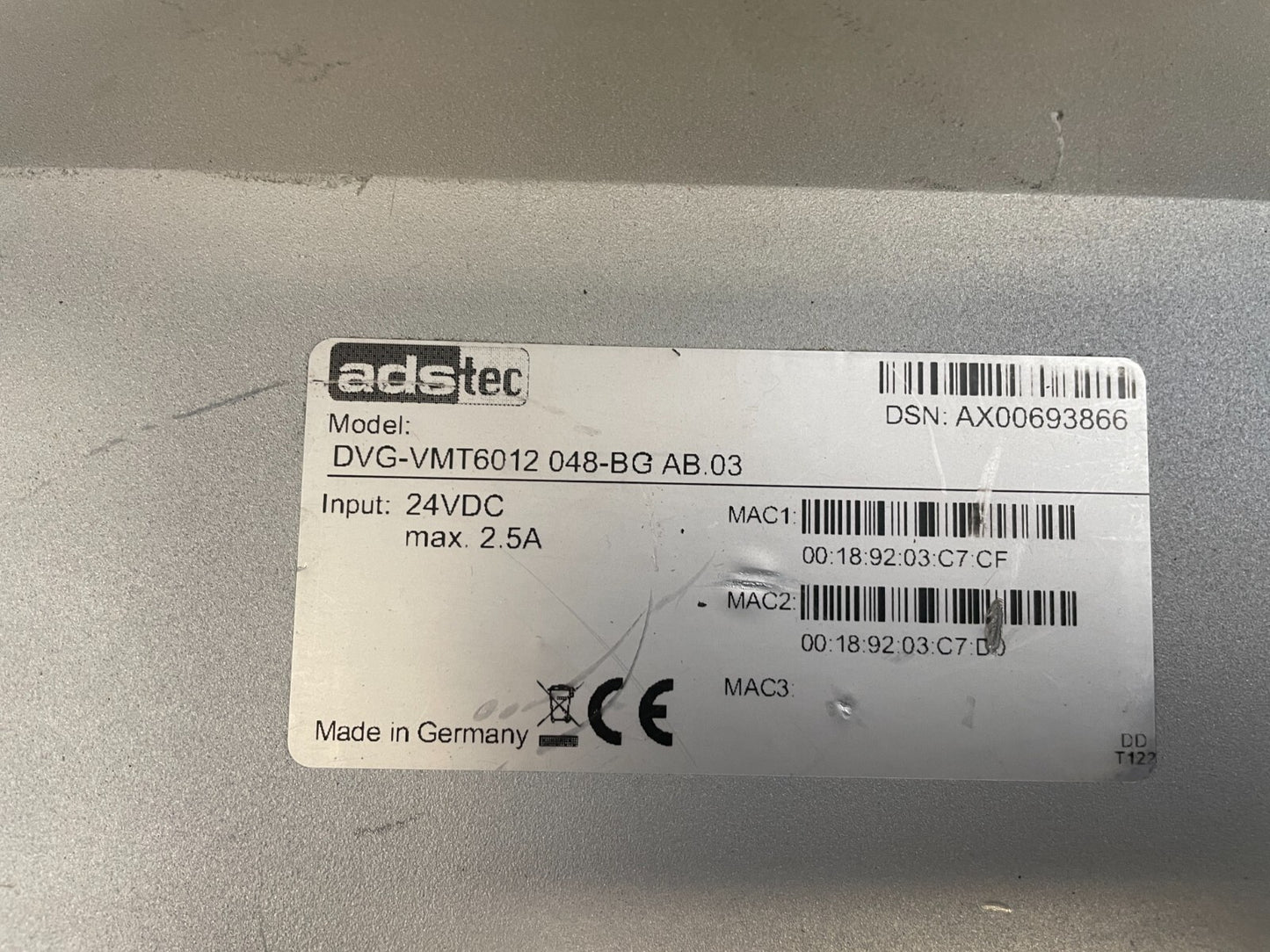 AdsTec DVG-VMT6012 Black 24VDC Digital Display Screen Industrial Computer