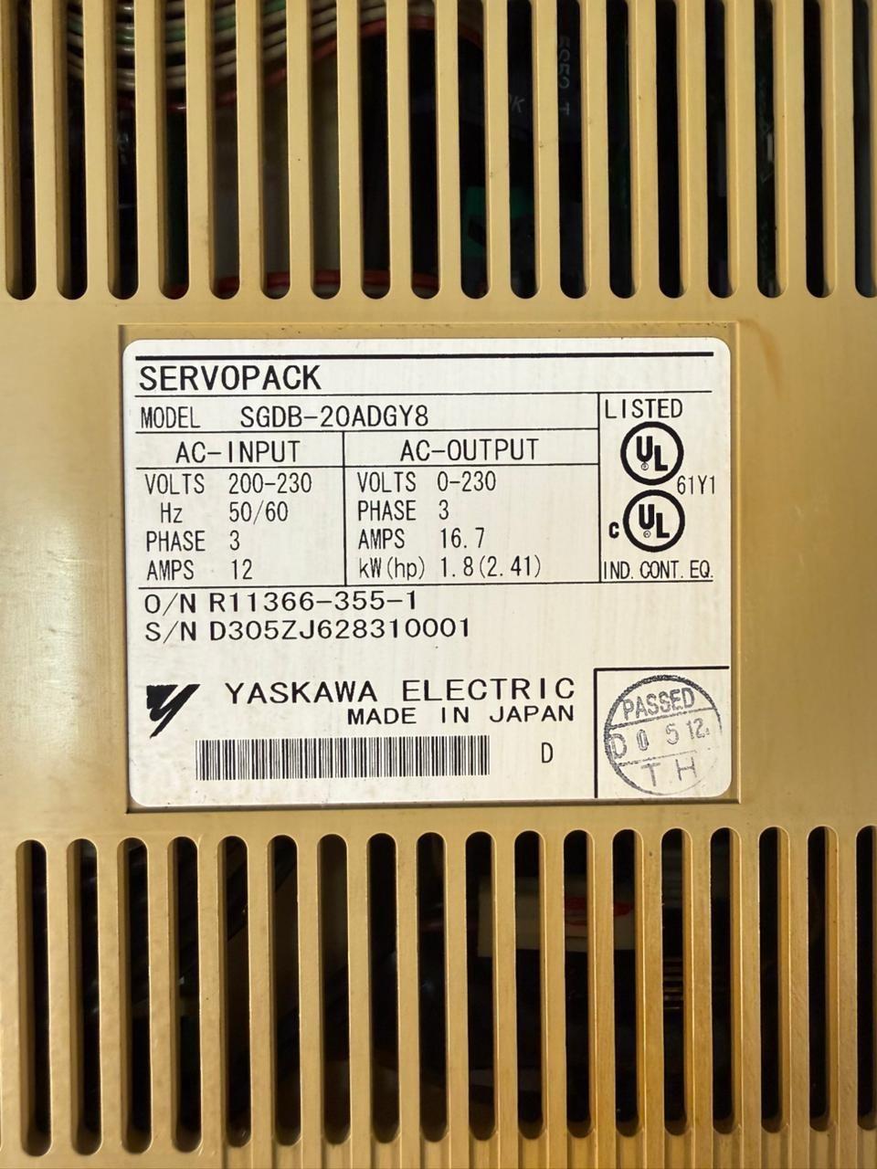 Yaskawa SGDB-20ADGY8  Drives-AC Servo  50/60Hz 3Ph (1.5.1)