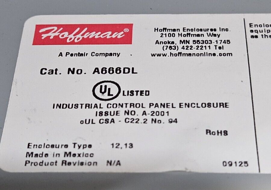 Hoffman A-666DL / MS310RTAS1  junction box  w/relay                     (BIN411)