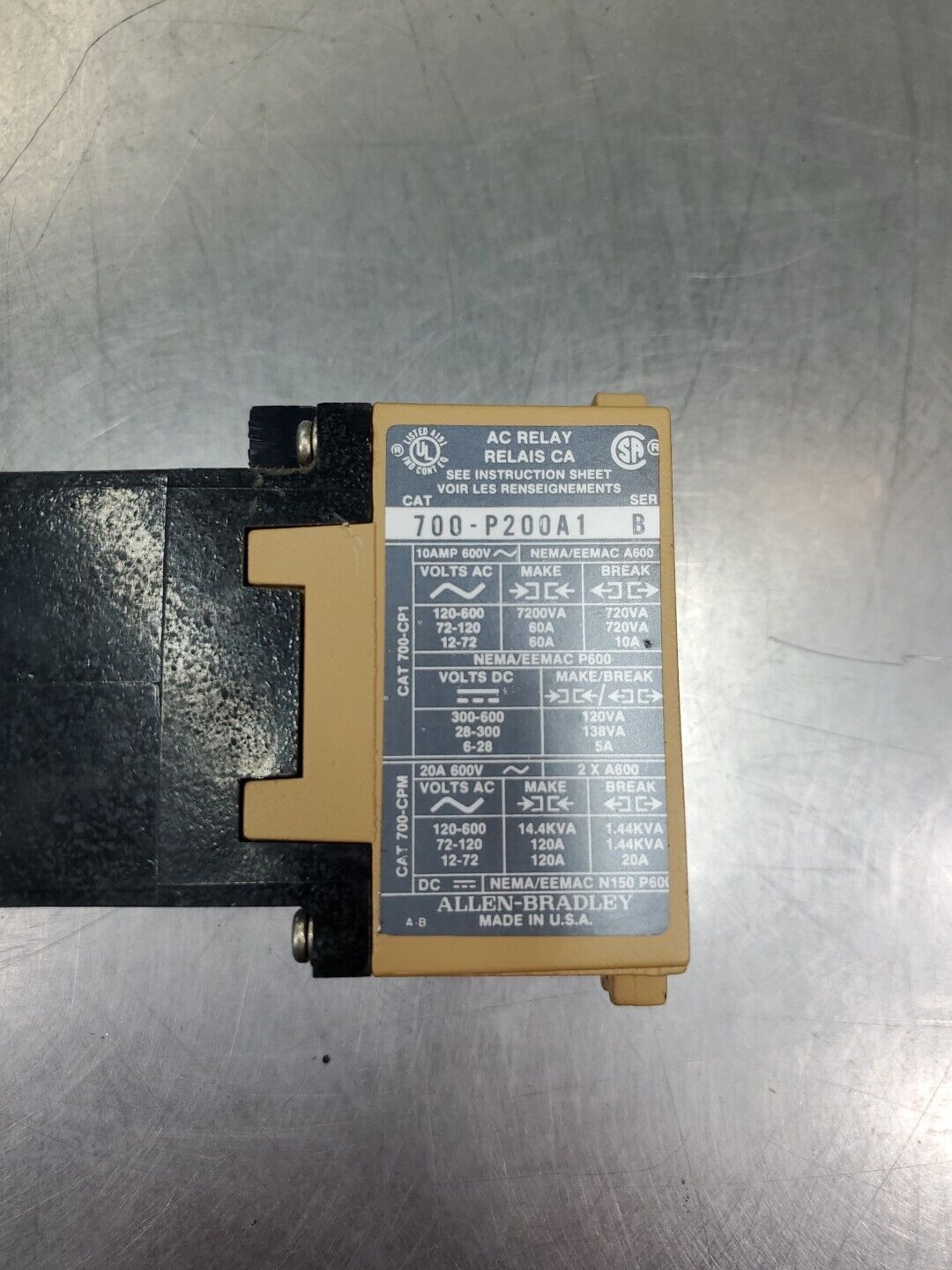 ALLEN BRADLEY 700-P400A1 Ser B AC RELAY CONTROL, 120V.                     4D-11