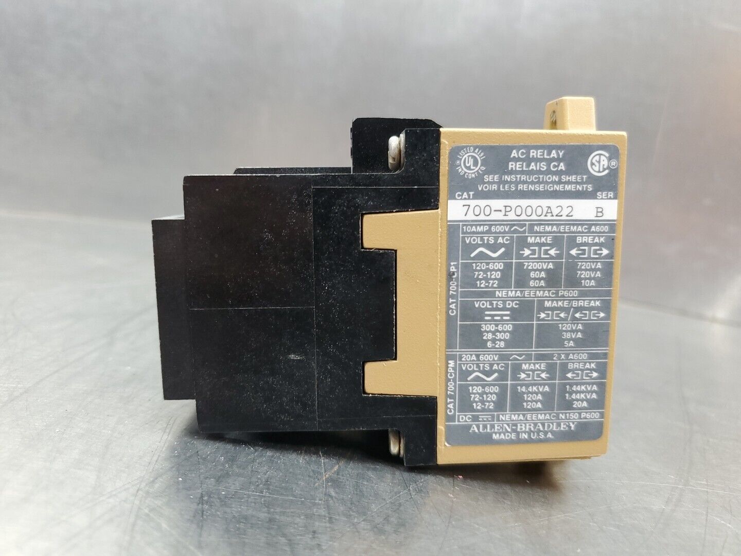 ALLEN BRADLEY 700-P000A22 SER B AC CONTROL RELAY.                          4D-31