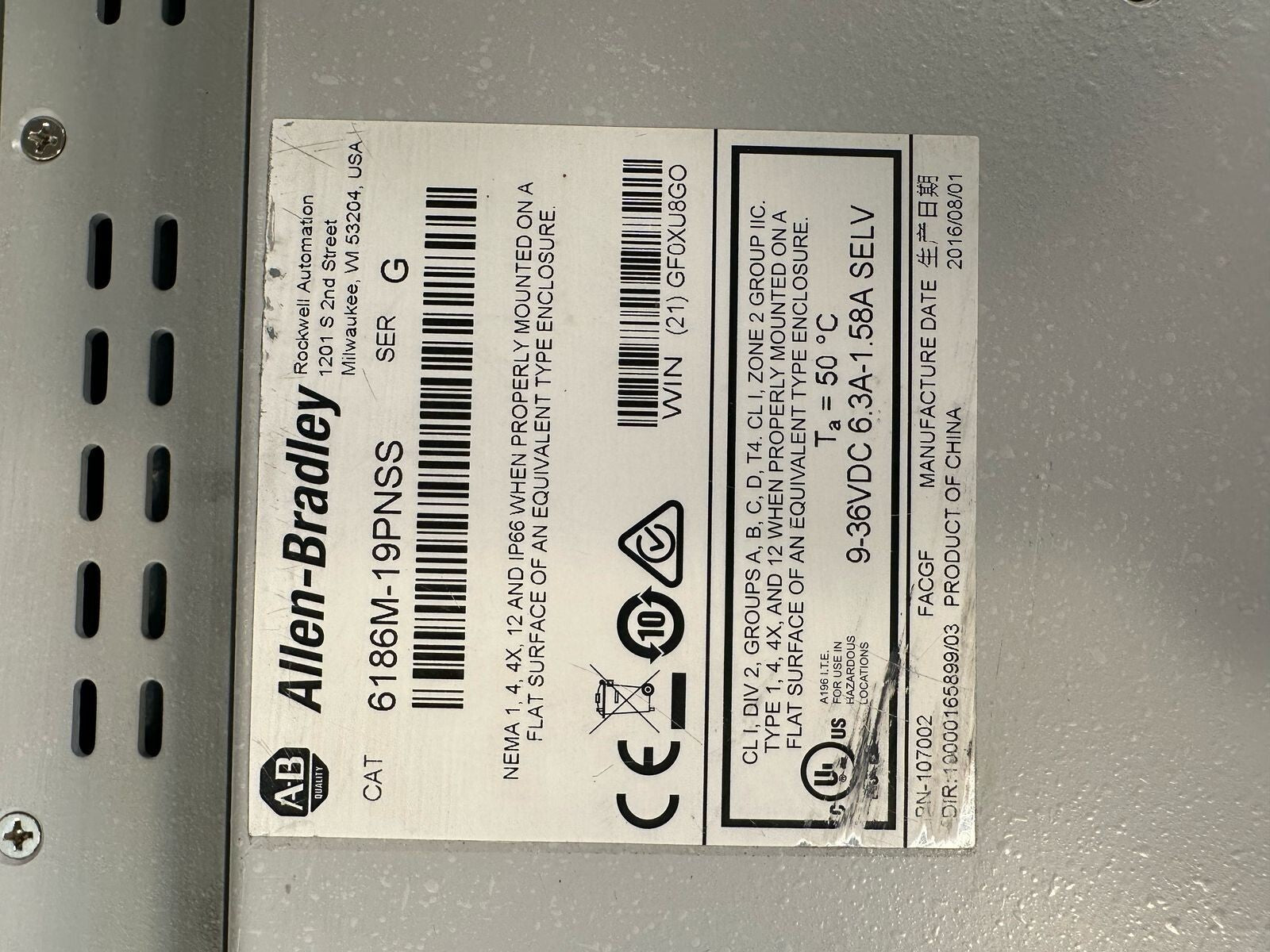 Allen Bradley 6186M-19PNSS Ser G                                    (8.6.6)