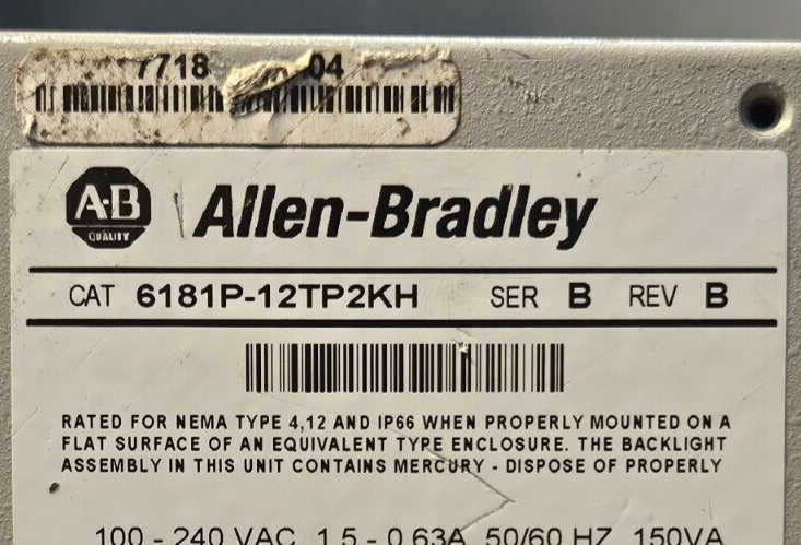 Allen Bradley 6181P-12TP2KH Ser B Versa View 1200P      (BIN2.5.3)