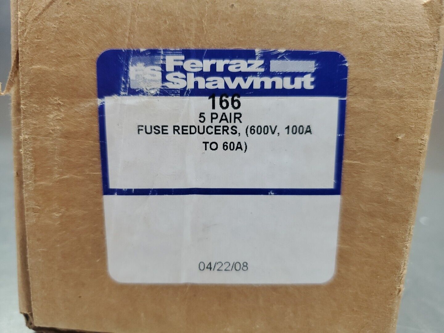 Ferraz Shawmut 166 Fuse Reducer, (600V, 100A to 60A), Lot of 5.            4C-42