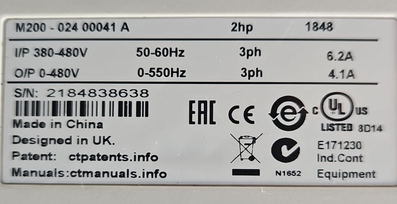 Emerson Control Tecniques M200-02400041A 2hp Unidrive M200              (BIN631)