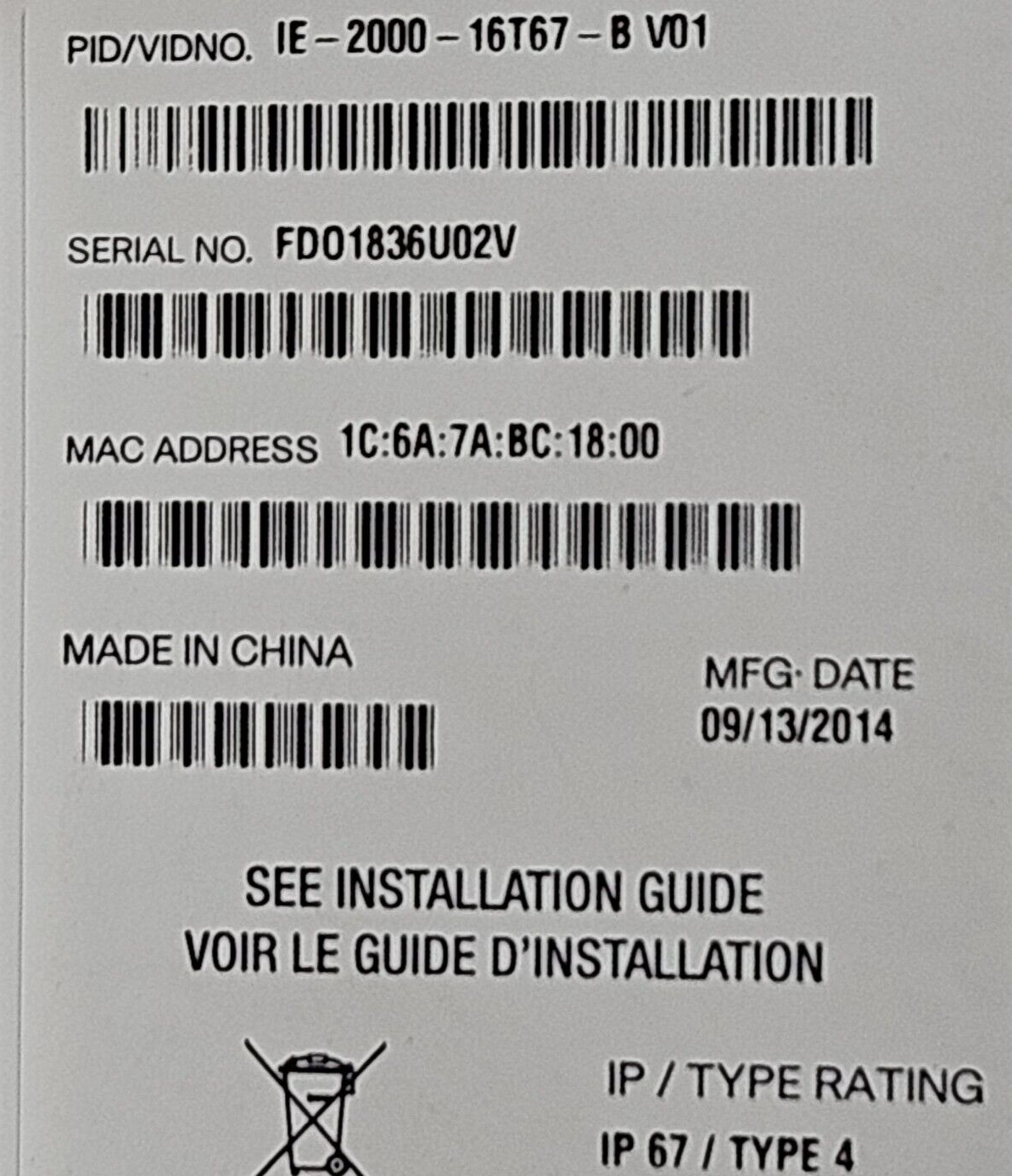 Cisco IE-2000-16T67-B Ethernet Switch                                   (BIN452)