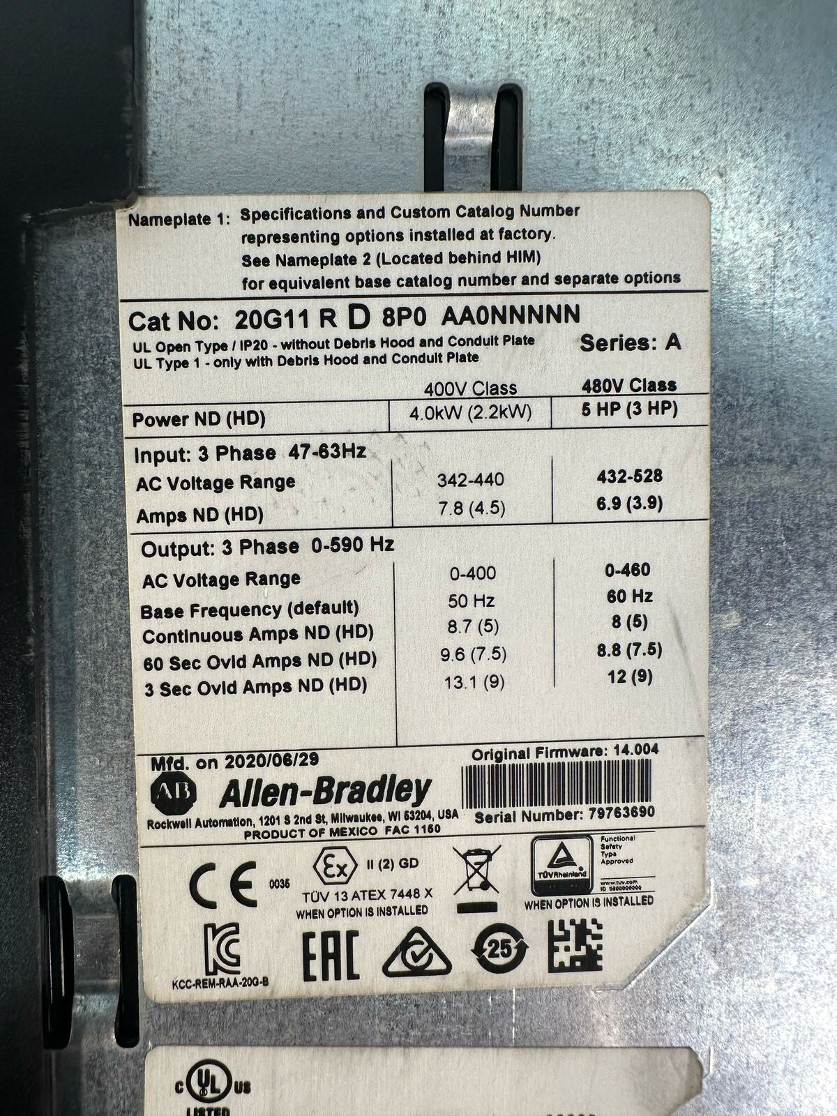 Allen Bradley 20G11RD8P0AA0NNNNN /A   20G11-RD8P0AAONNNNN ( 9.5.2/3)