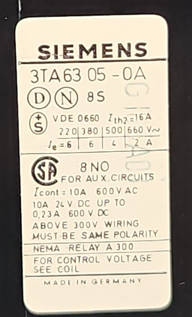 Siemens 3TA6305-0A Auxiliary Contactor .                               (BIN334)