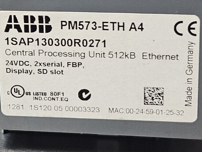 ABB  PM573-ETHA4 Central Processing Unit  24VDC                         (BIN541)
