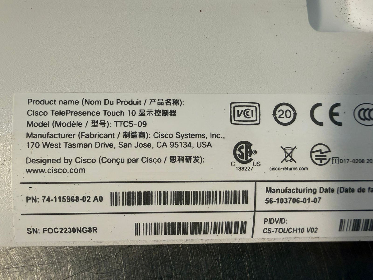 Cisco TelePresence TTC5-09 Touch 10 Control Conference 74115968-02 (3.1.1)