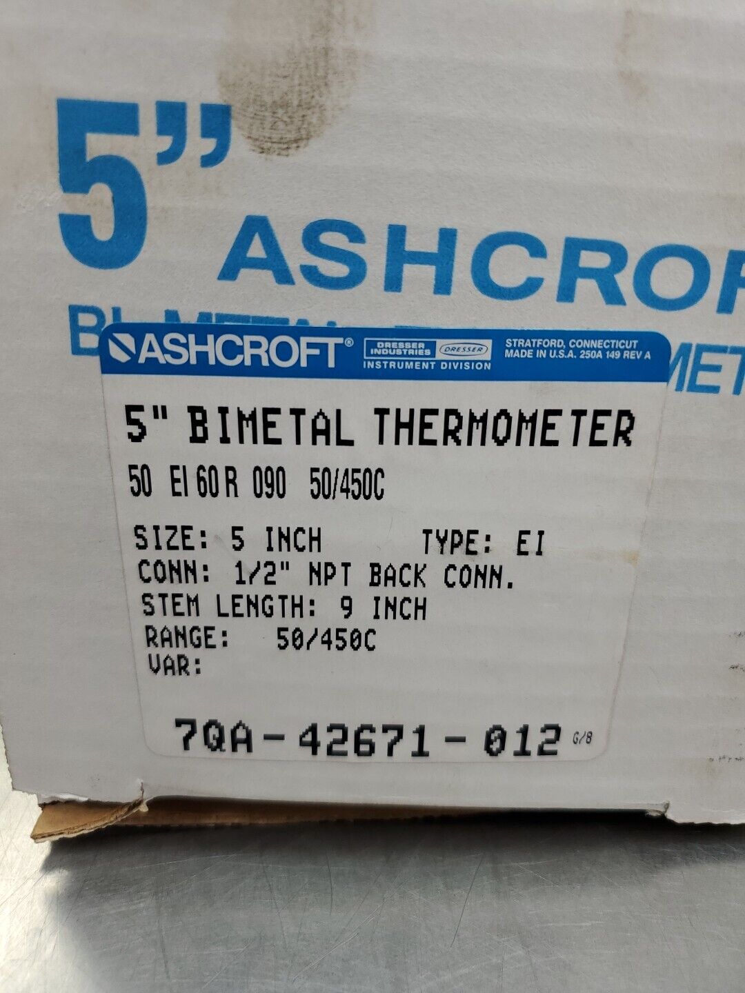 ASHCROFT 50 EI 60R 090 50/450C 5" Bimetal Thermometer.                     6D-23