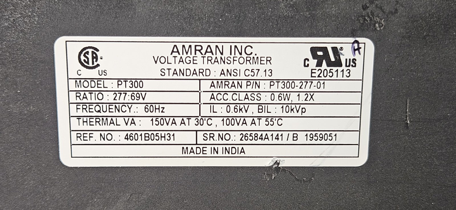 Amran Inc. PT300 Voltage Transformer                                    (BIN764)
