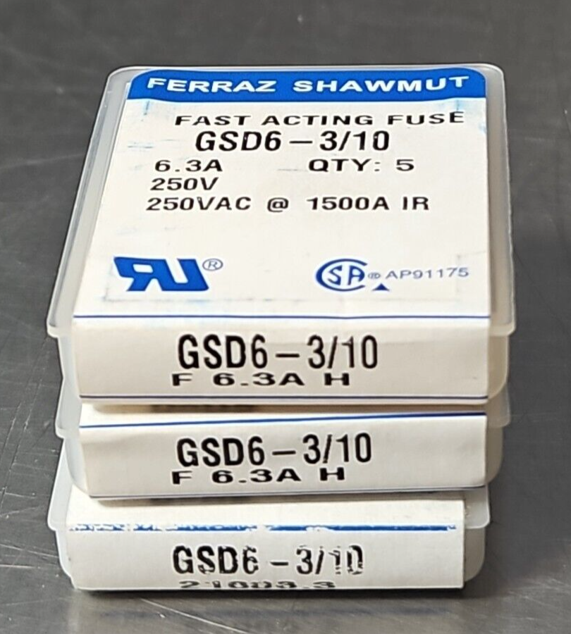 Ferraz Shawmut GSD6 Fast Acting Fuse 6.3A 250V   Pck w/3 boxes           loc4A28