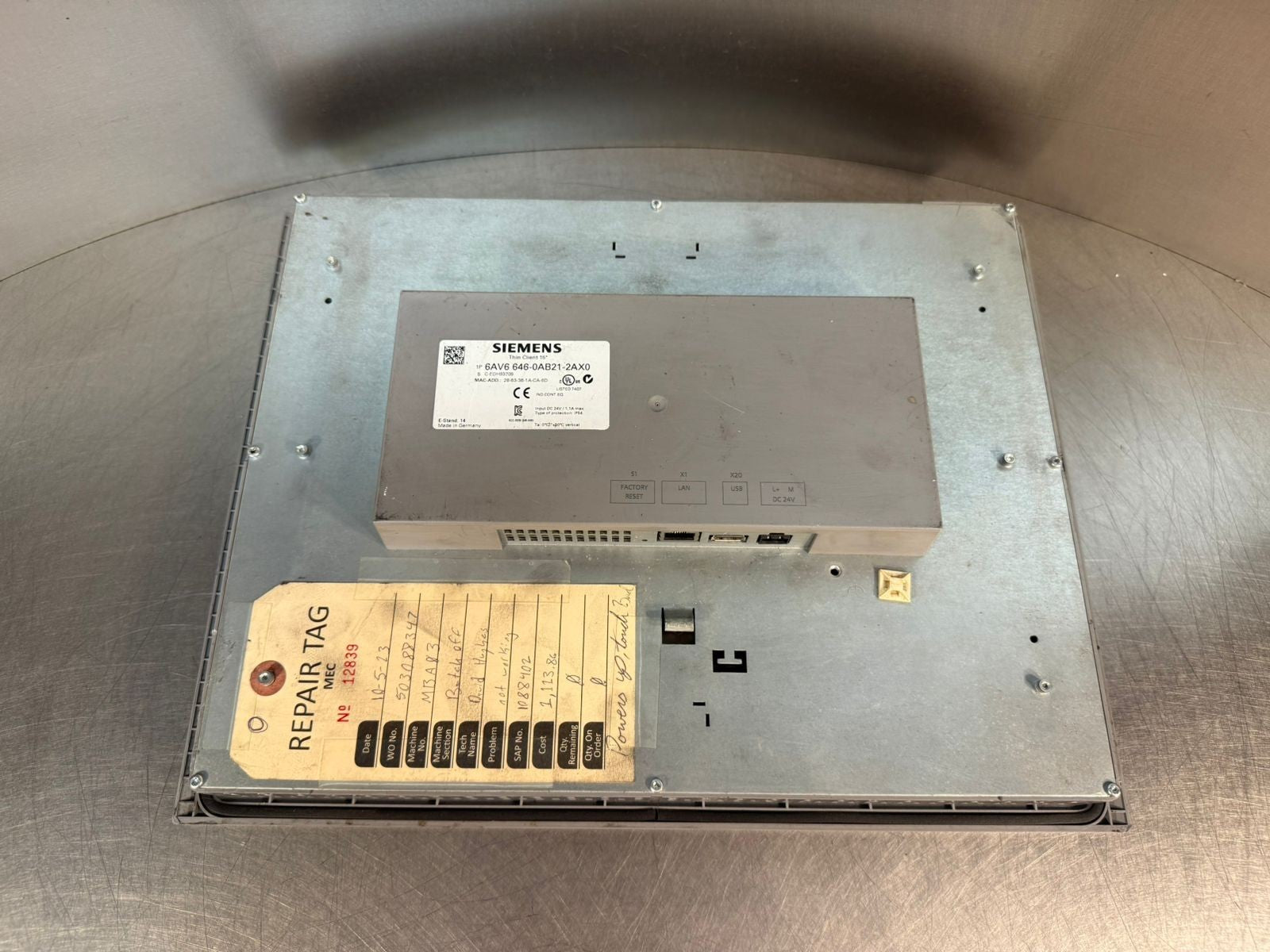 Siemens 6AV6-646-0AB21-2AX0 Simatic Touch Screen 24V 1.1A 15" (12.4.5)