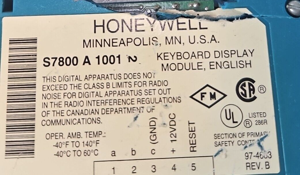 Honeywell S780CA1001 Burner Control Keyboard Display                      loc2C5