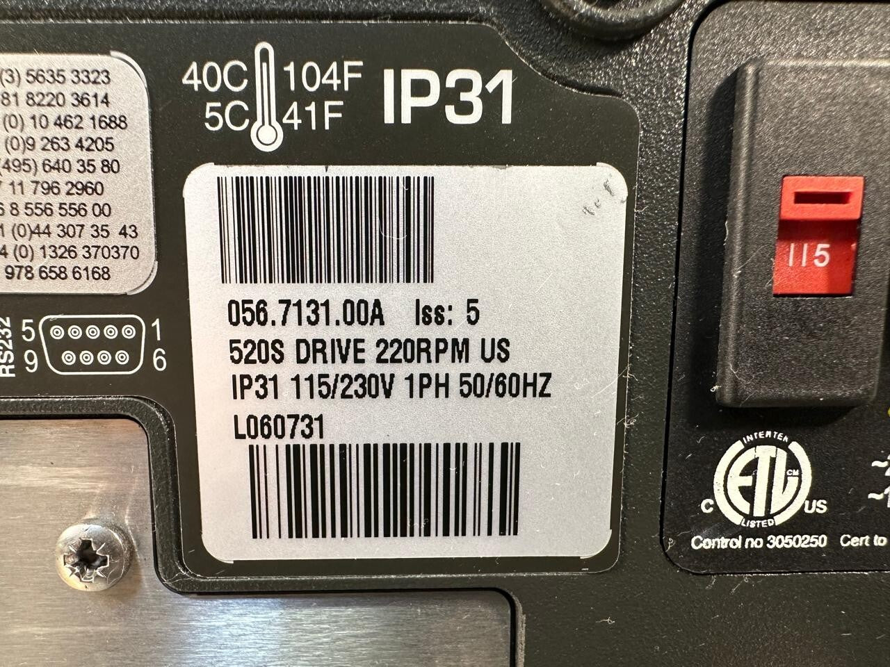 Watson Marlow 520S Peristaltic Pump 056.7131.00A Iss:5  220RPM  (12.4.7)