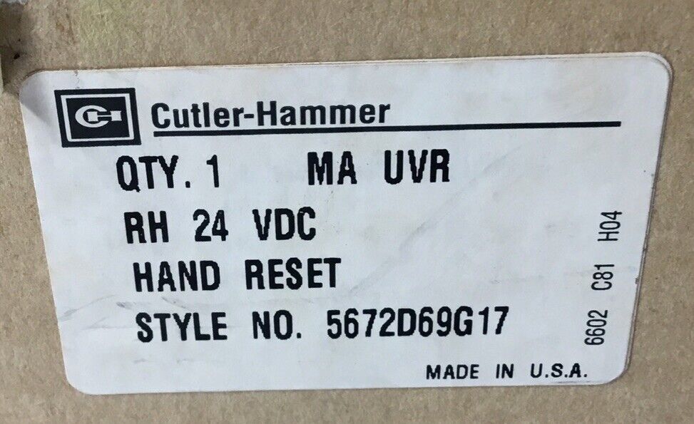 Cutler-Hammer  5672D69G17  MA UVR  24VDC  Hand Reset        4C-28