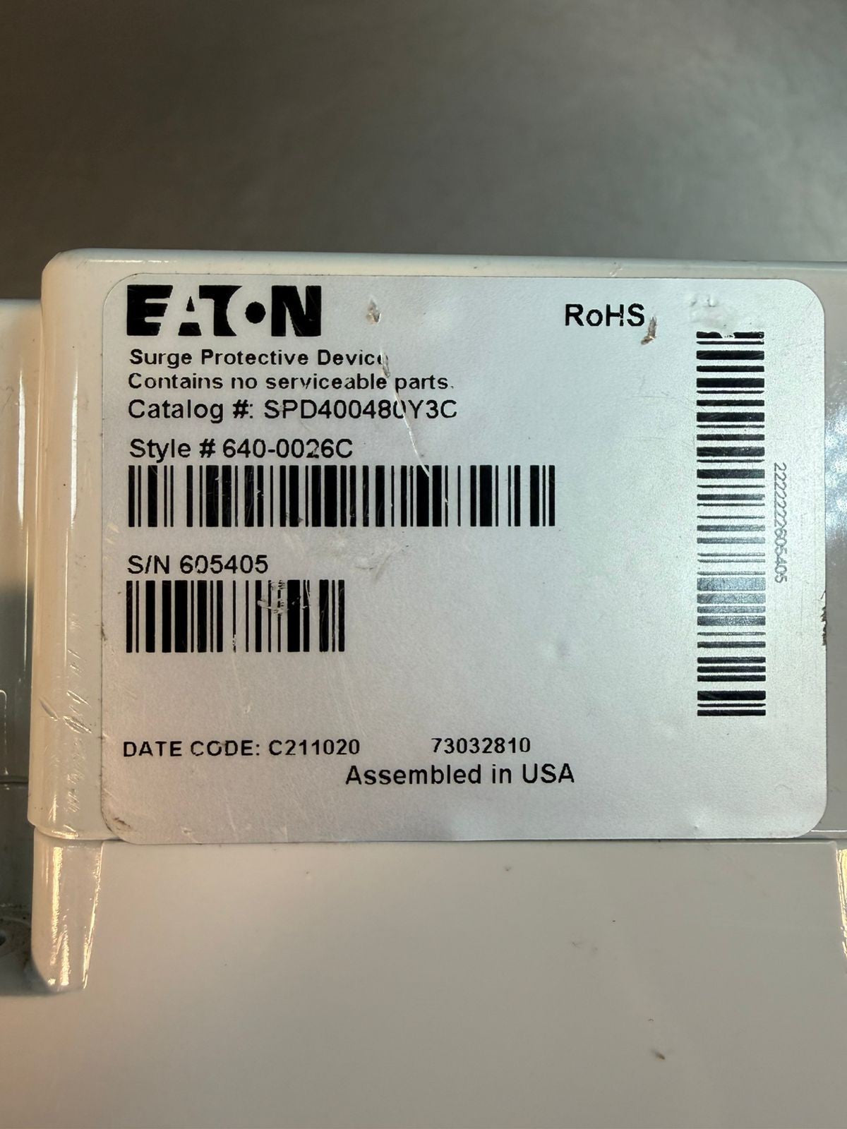 Eaton SPD400480Y3C Surge Protection Devices 640-0026C 73032810     (7.5.2)