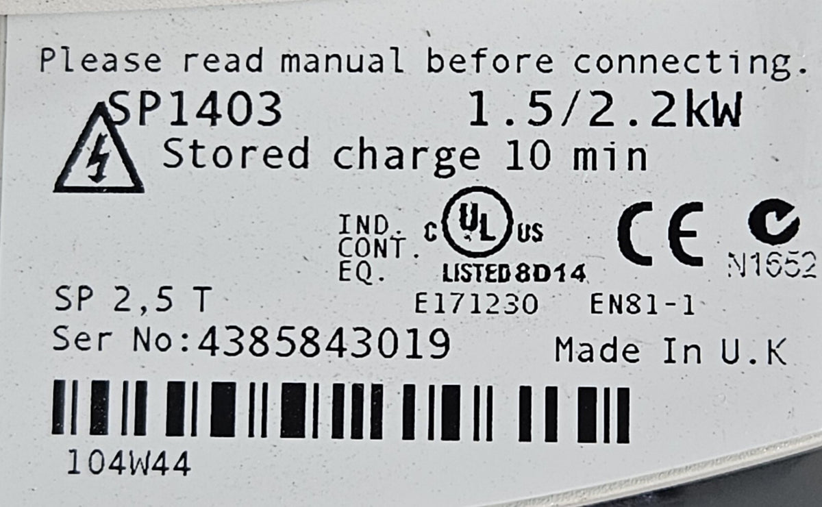 Emerson SP1403 Inverter 1.5/2.2 kw 380-480V 50-60Hz                     (BIN522)