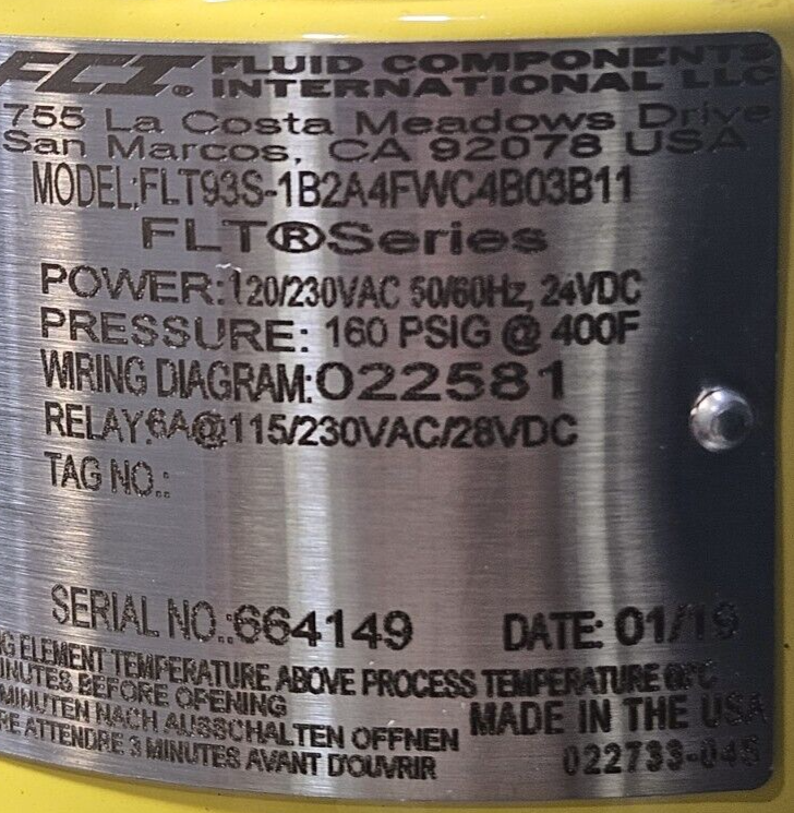 FCI FLT3S-1B2A4FWC4B03B11 Fluid Components Flow Switch + Sensor            Loc6F