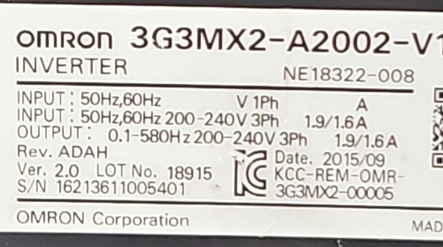 Omron 3G3MX2-A2002-V1 Motor Drive Multi-Function Compact Inverter (BIN4.4.5)