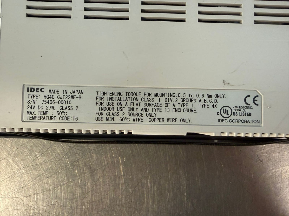 Idec HG4G-CJT22MF-B Touchscreen Operator Interface 24Vdc 27W Class2 (8.5.5)