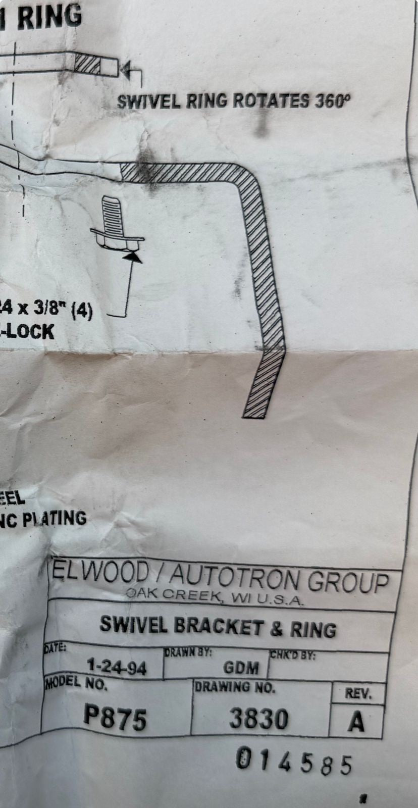 Elwood P875 - Ver. A / Swivel Bracket e Ring -  Drawing 3830 (7.3.2)