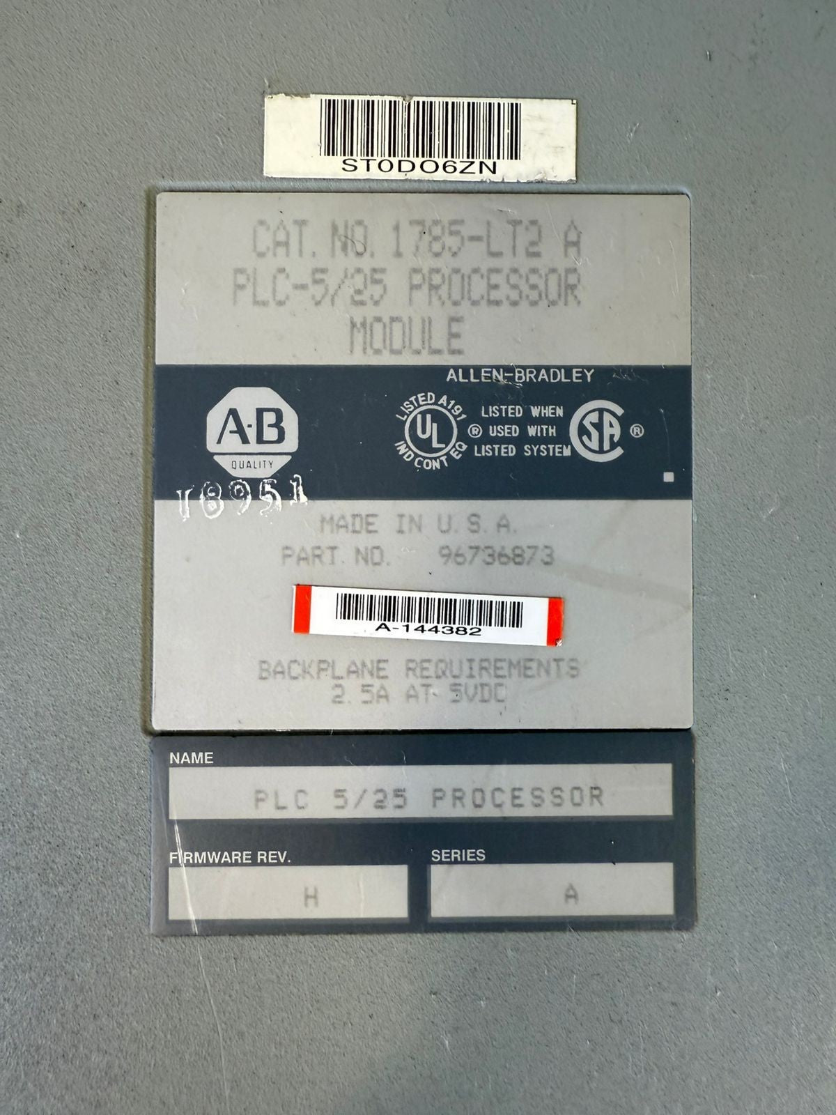 Allen Bradley 1785-LT2 /A PLC-5/25 Processor Module 96736873       (8.5.1)