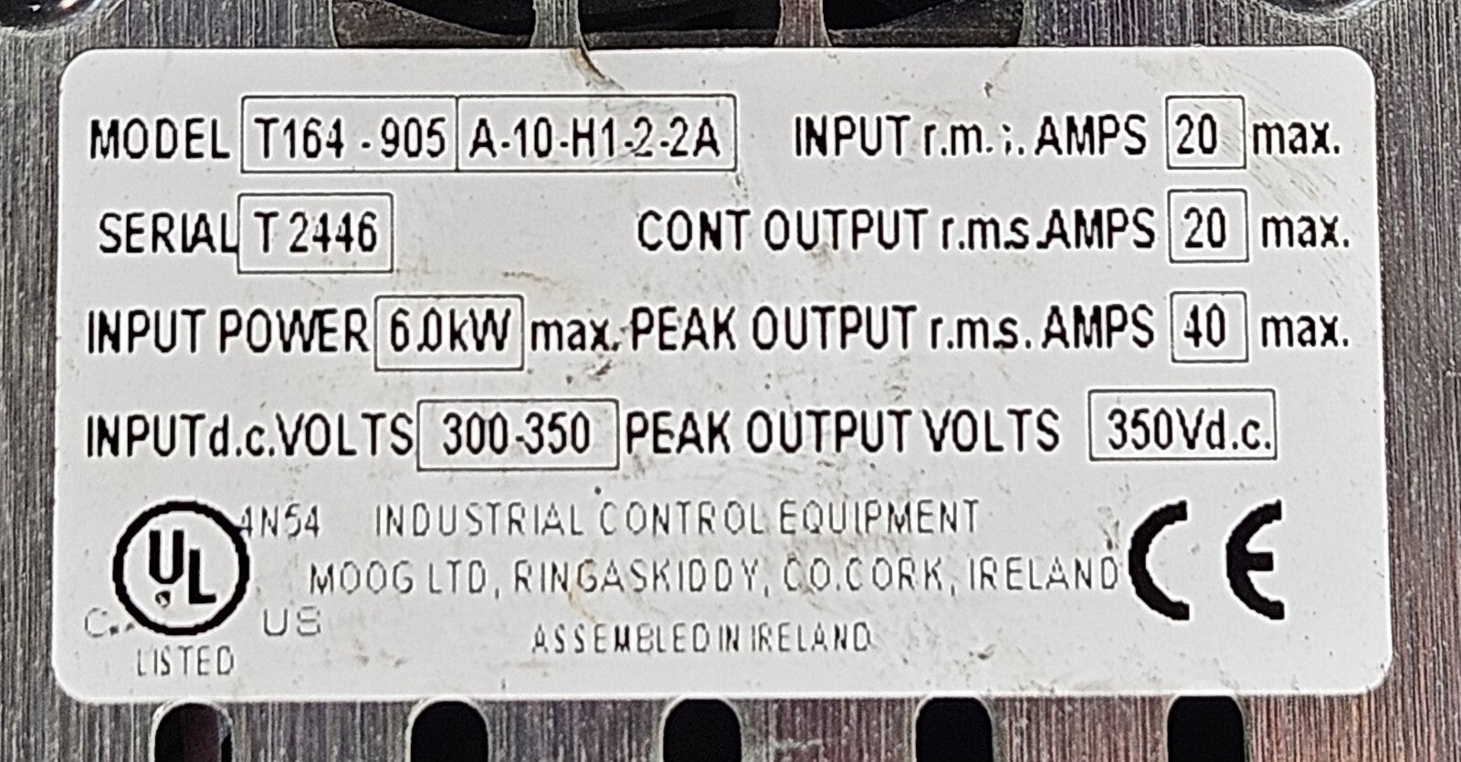 MOOG T164-905A-10-H1-2-2A Servo Drive                                   (BIN615)