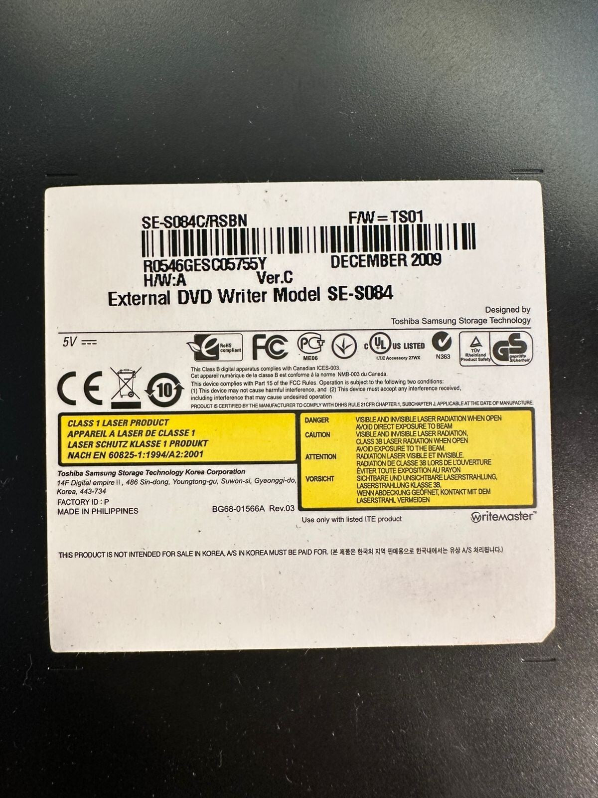 Samsung External DVD Writer Model SE-S084 Black.             (3.4.2)