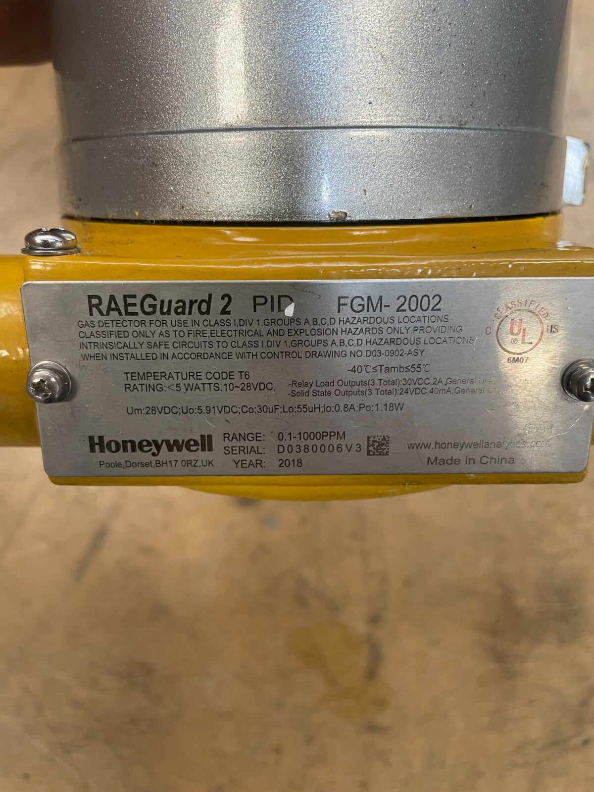 Honeywell RAEGuard 2 PID FGM-2002 0.1-1000ppm Gas Detector(BIN 4.4.3)
