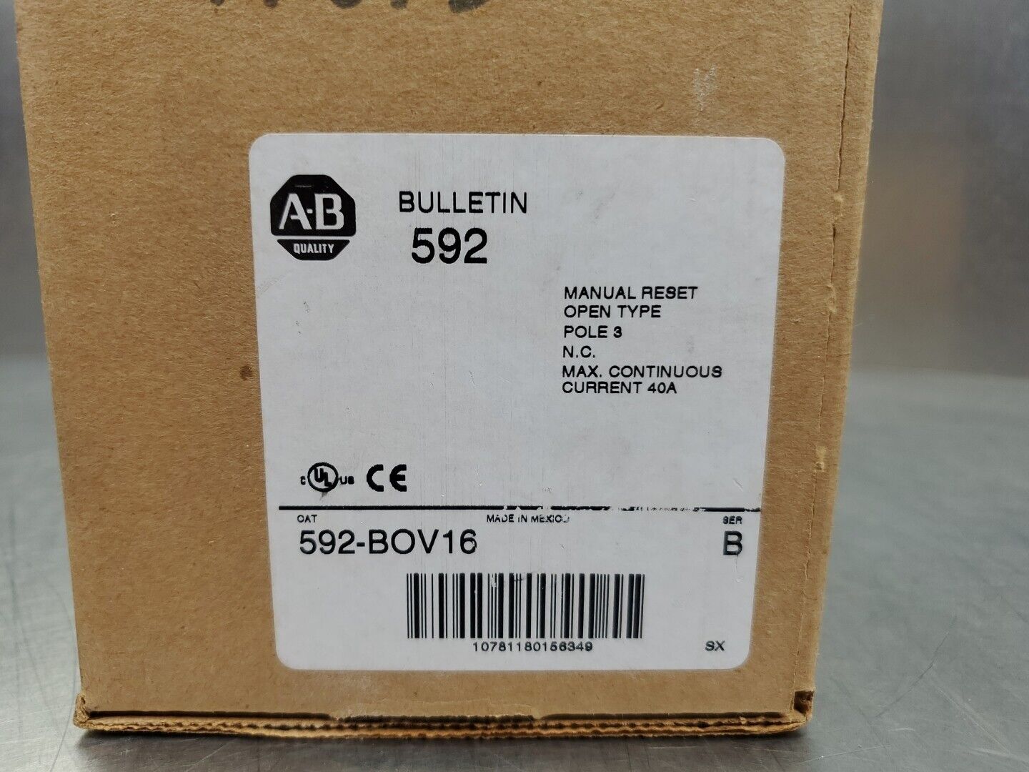 Allen Bradley 592-BOV16/B NEMA Overload Relay, Manual Reset 3P NC 40A.     4D-35