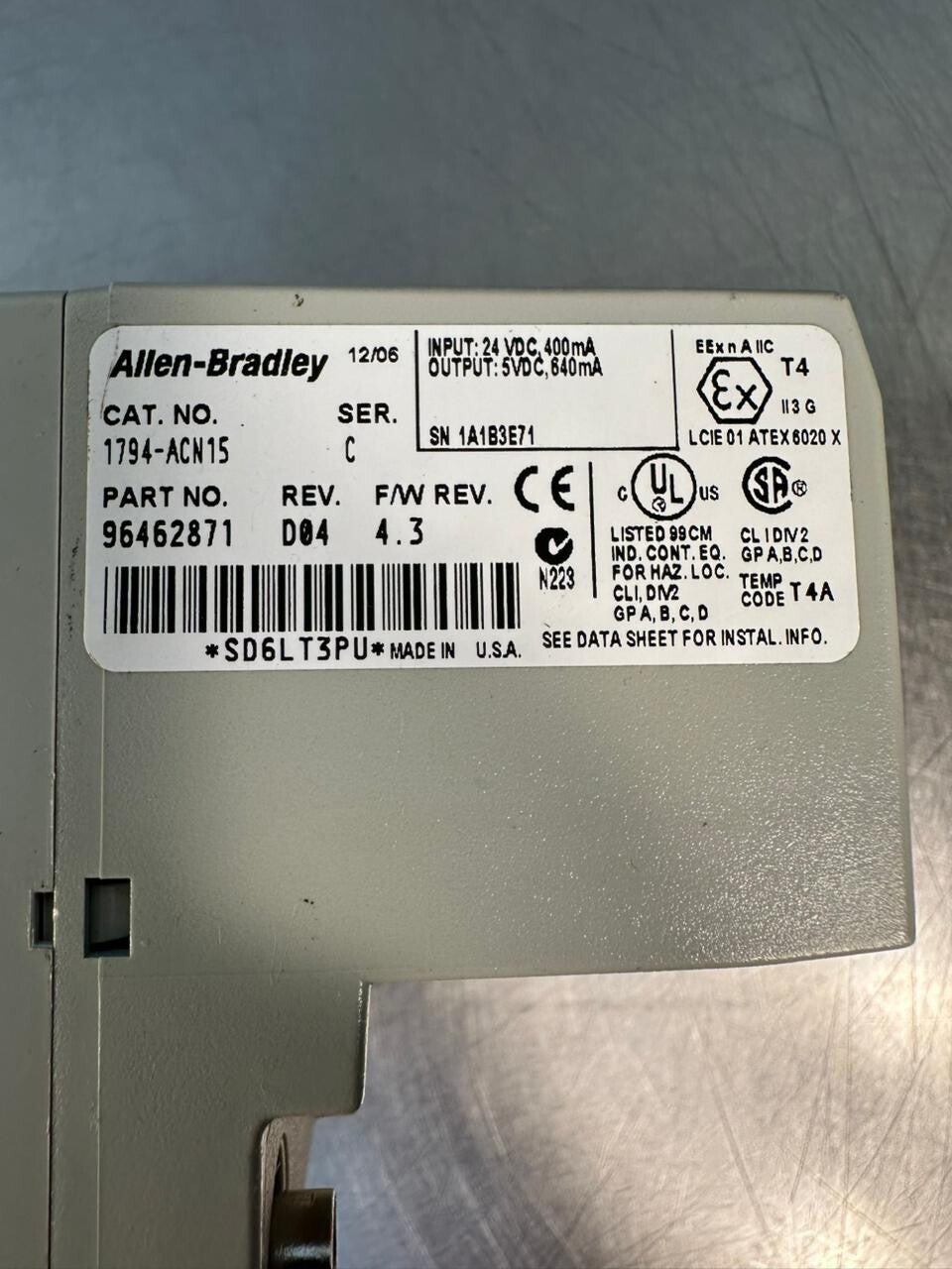 Allen Bradley 1794-ACN15 /C Flex I/O ControlNet, Rev.D04 F/W 4.3   (5.3.2)